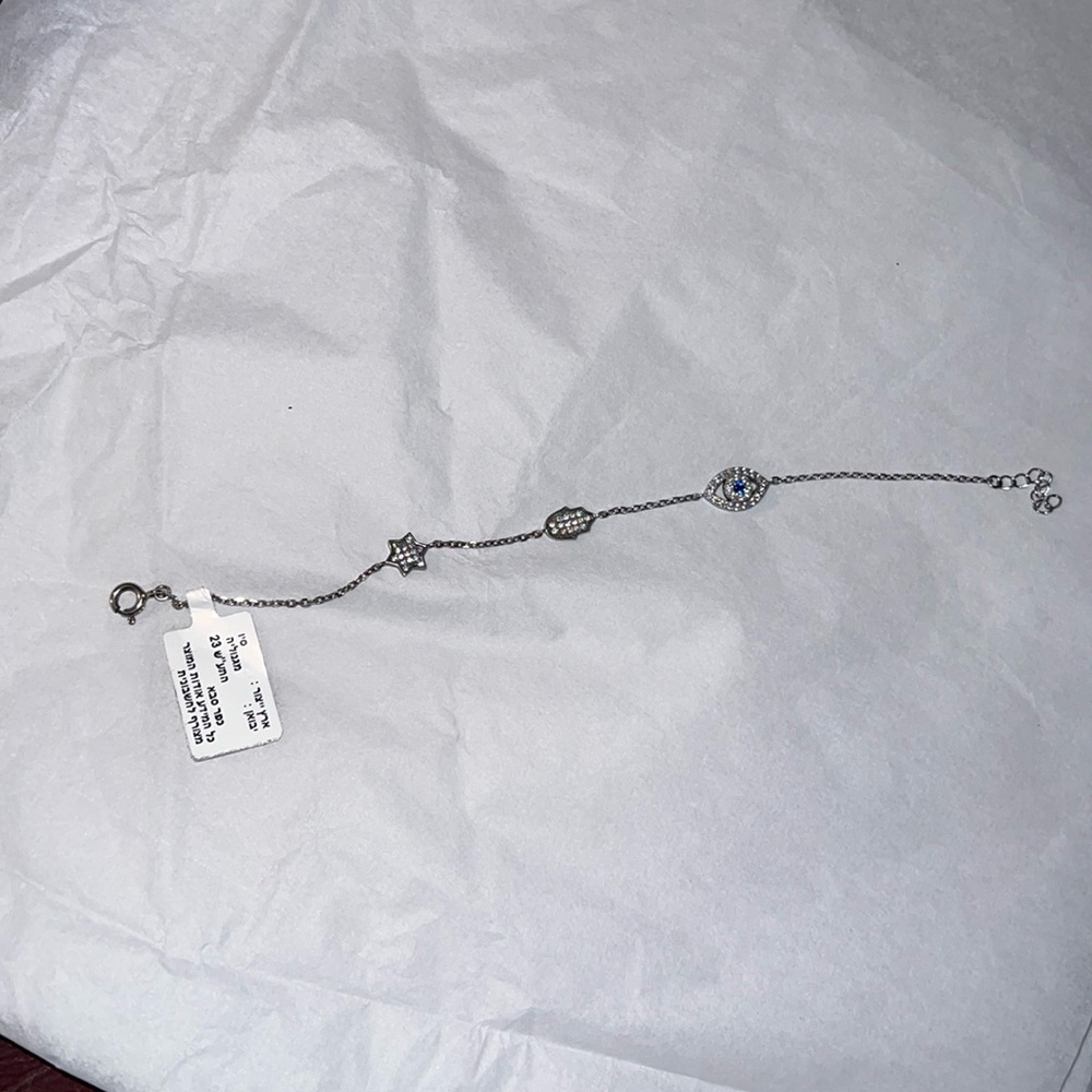 NWT Hamsa Silver Evil Eye Charm Star of David Bracelet. From Israel. 925 silver